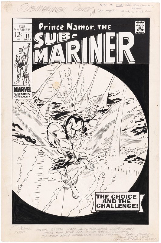 Hake’s original art Sub-Mariner #11 cover by Gene Colan