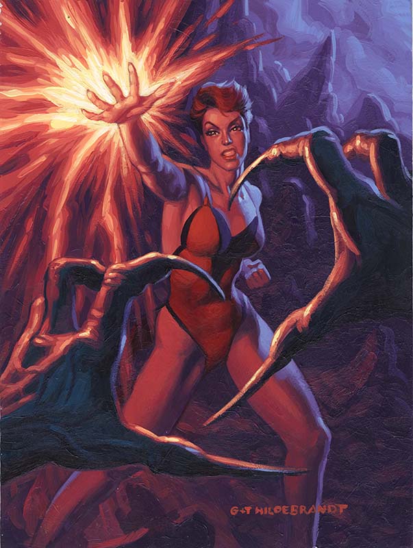 ComicLink Greg and Tim Hildebrandt Scarlet Witch Fleer Marvel Masterpiece card painting