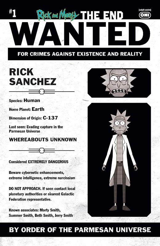 Rick and Morty The End #1 wanted poster cover by Phil Murphy