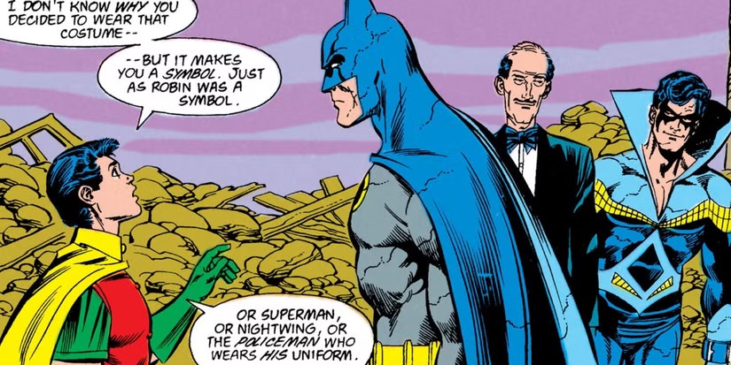 Tim Drake giving Batman a pep talk