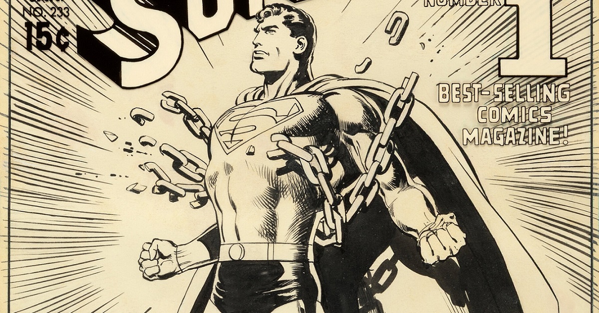 Adams Superman Cover, Frazetta Poster Art Led Heritage Comic Art Auction