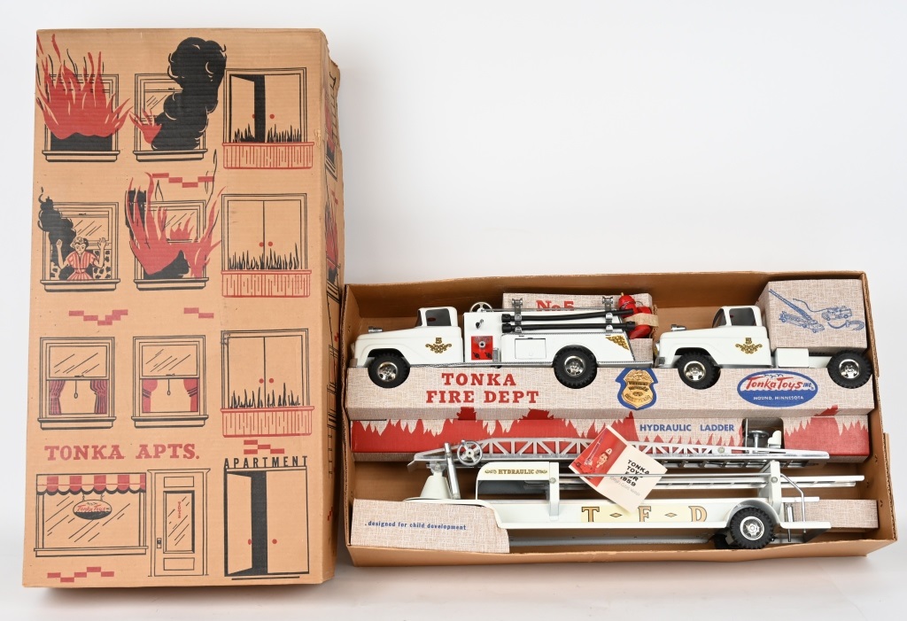 Milestone auction 1959 Tonka Fire Department set with original partitioned box