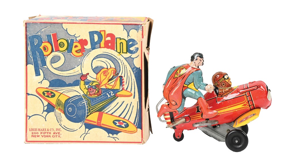 Morphy toy auction Marx Superman Rollover Plane
