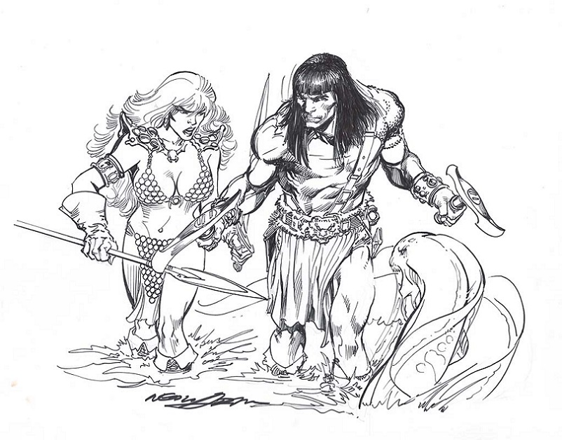ComicLink Neal Adams Conan and Red Sonja illustration