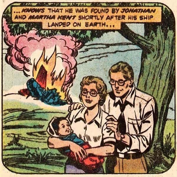 Ma and Pa Kent finding baby Clark
