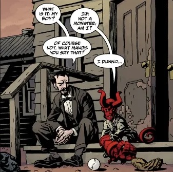 Professor Trevor Bruttenholm with a young Hellboy