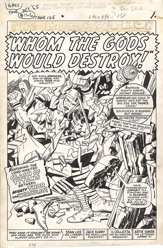 ComicLink Jack Kirby Thor #126 page 1 title splash