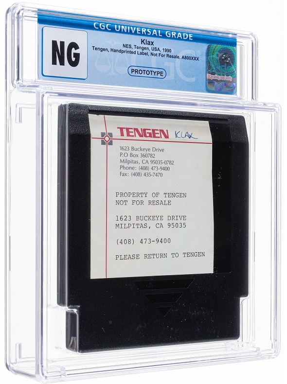 Heritage weekly auction Klax CGC Certified prototype cartridge for NES