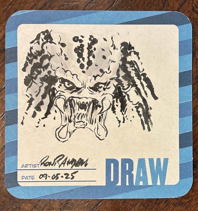 Hero Initiative Ron Randall’s Predator sketch on Hero drink coaster