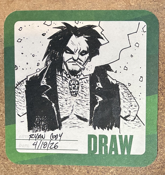 Hero Initiative Ryan Cody’s Lobo sketch on Hero drink coaster