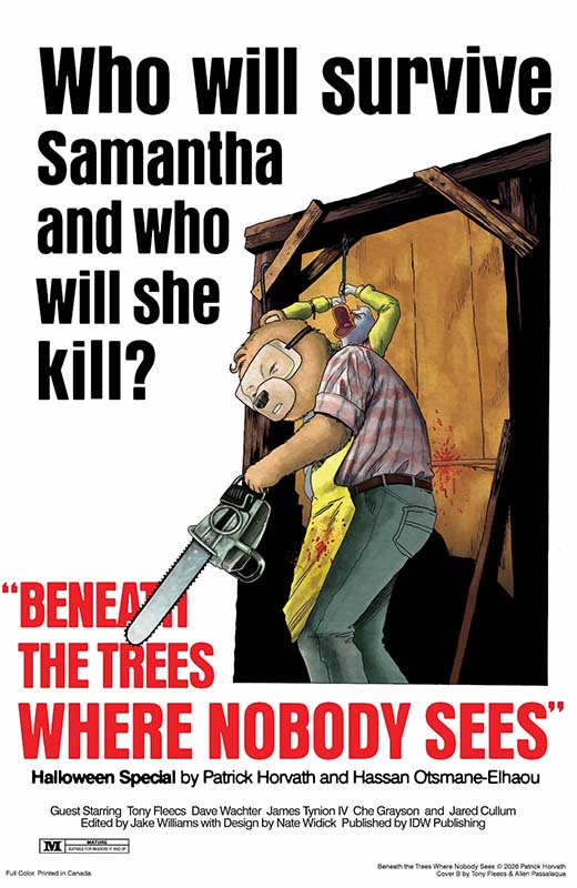 Beneath The Trees Where Nobody Sees Halloween Special cover B movie homage by Tony Fleecs