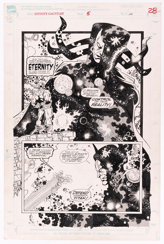 Hake’s original art Infinity Gauntlet #5 page by Ron Lim