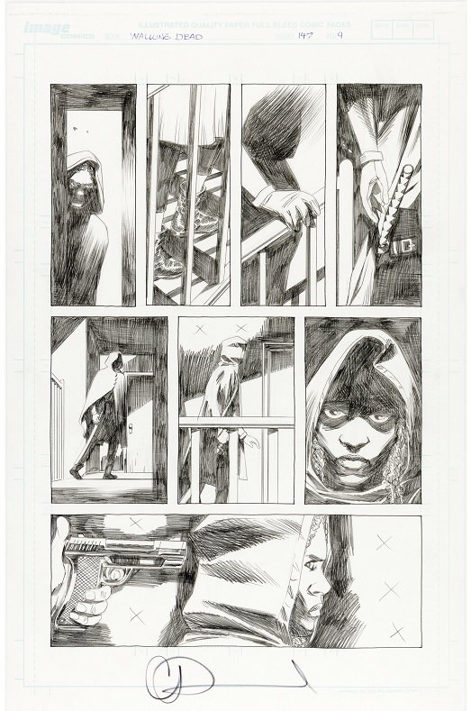Heritage weekly auctions Charlie Adlard’s The Walking Dead #147 story page 9 pencils