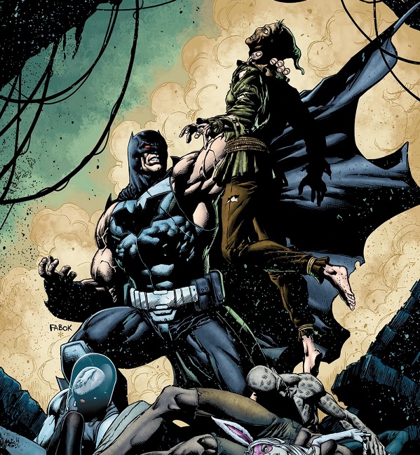 Scarecrow losing a battle to Batman