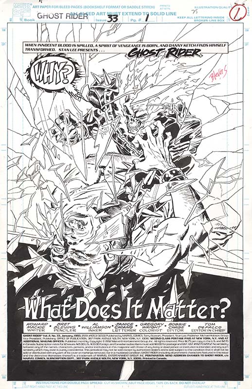 ComicLink Bret Blevins and Al Williamson GhostRider #33 page 1 title splash