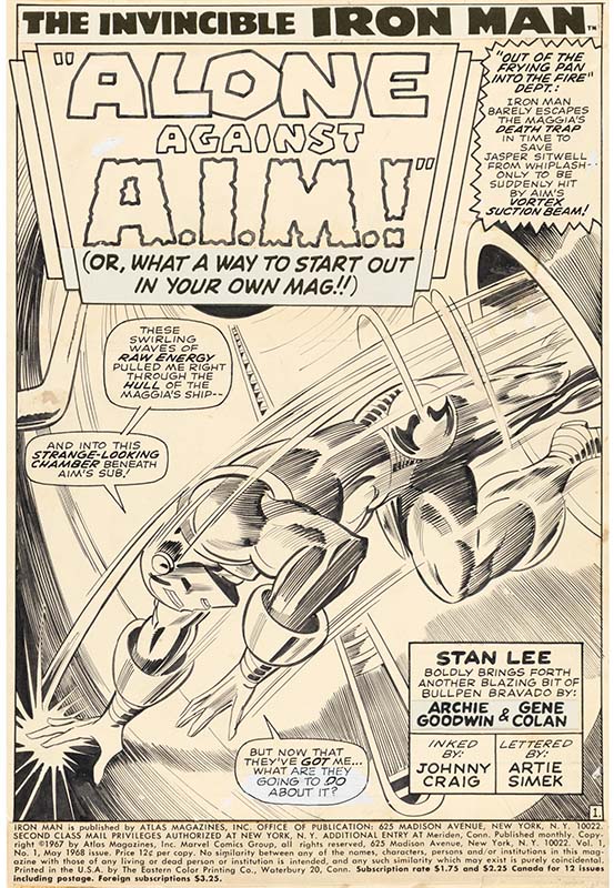 Heritage auction Gene Colan and Johnny Craig’s Iron Man #1 opening splash