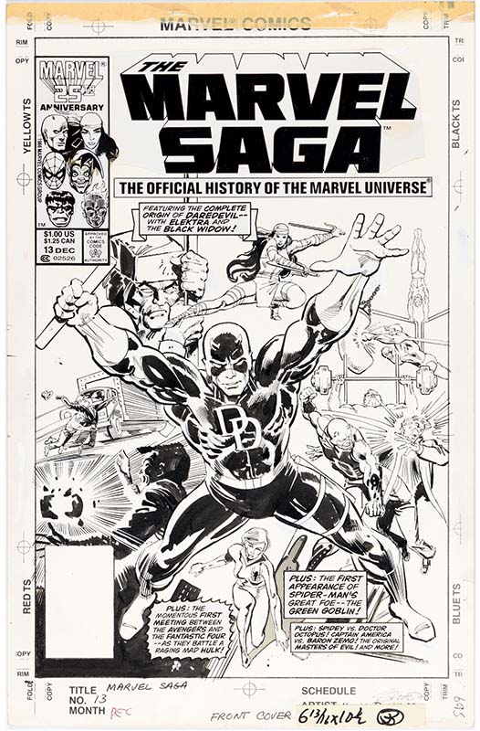 Heritage weekly auctions Keith Pollard and Klaus Janson’s The Marvel Saga the Official History of the Marvel Universe #13 cover
