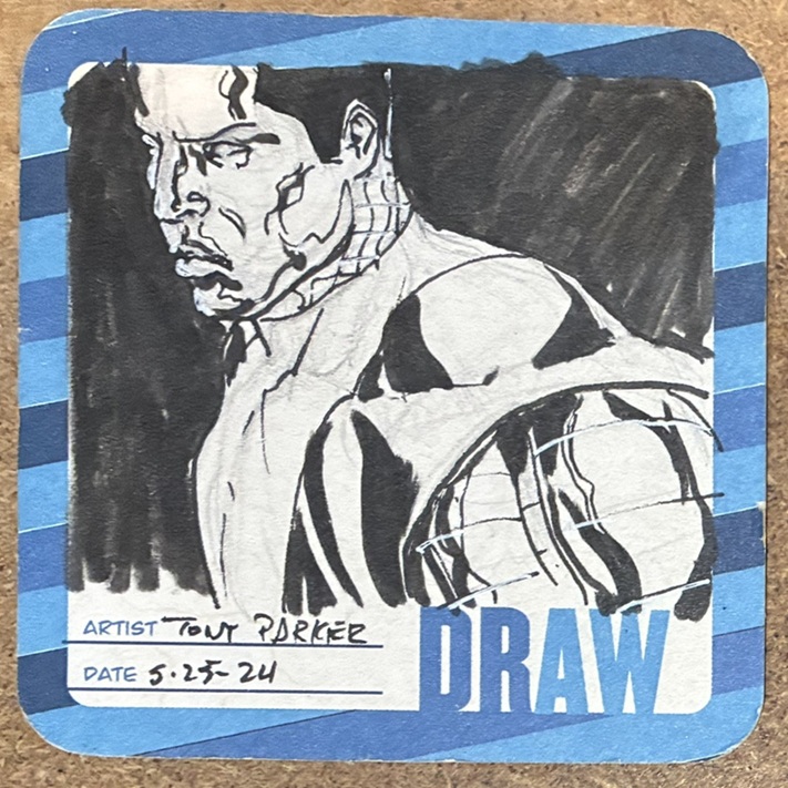 Hero Initiative Tony Parker’s Colossus sketch on Hero drink coaster